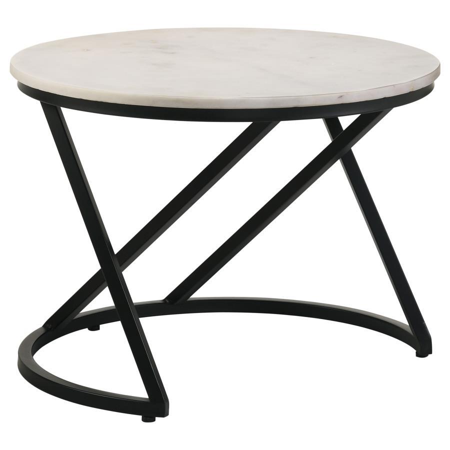 Miguel - Round Accent Table With Marble Top - White and Black