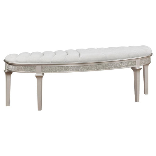 Evangeline - Upholstered Demilune Bench - Ivory and Silver Oak
