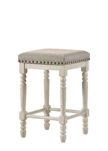 Tasnim - Stool (2 Piece) - Tan Fabric & Antique White Finish