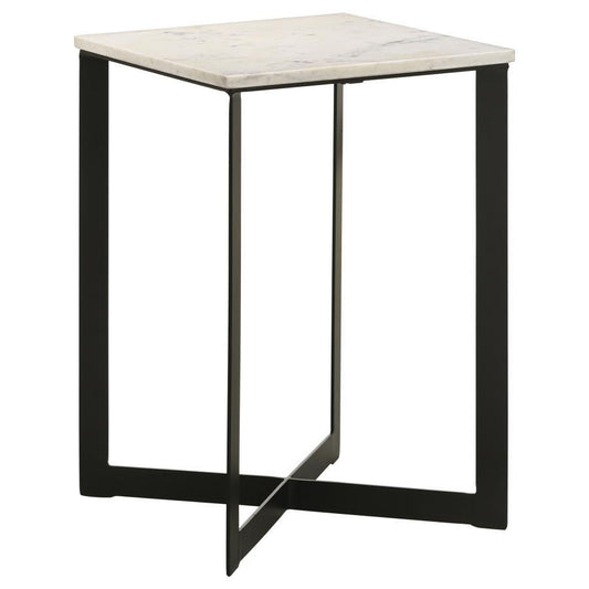 Tobin - Square Marble Top End Table - White and Black