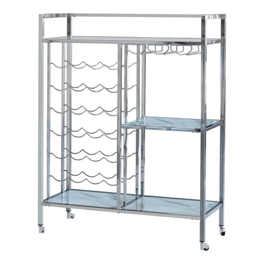 Derion - Glass Shelf Serving Cart With Casters - Chrome
