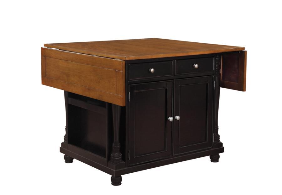 Slater - 2-Drawer Kitchen Island With Drop Leaves - Brown and Black