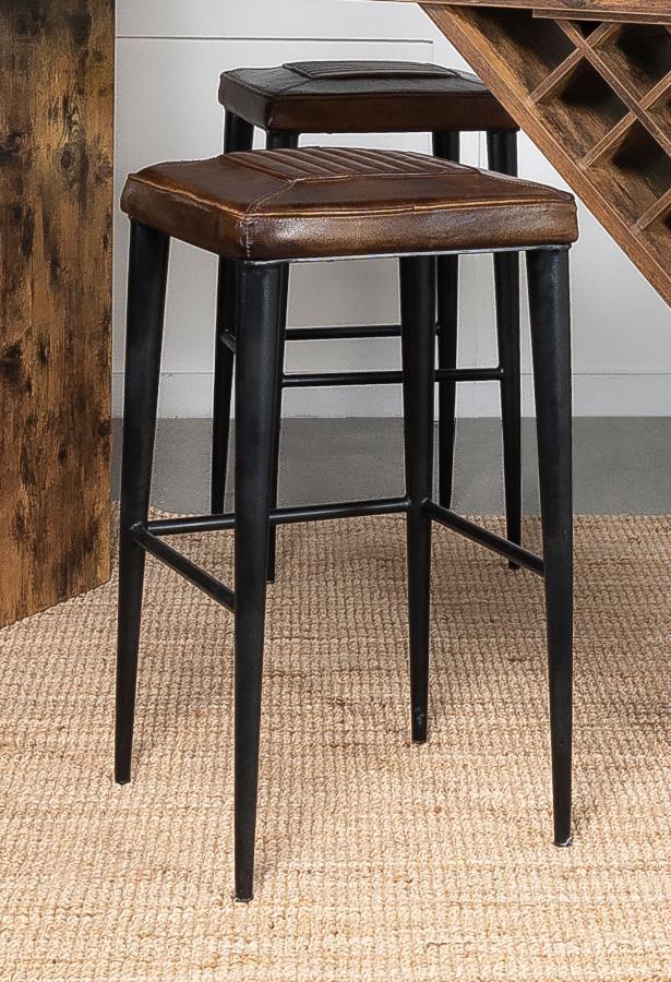 Alvaro - Leather Upholstered Backless Bar Stool (Set of 2) - Antique Brown and Black