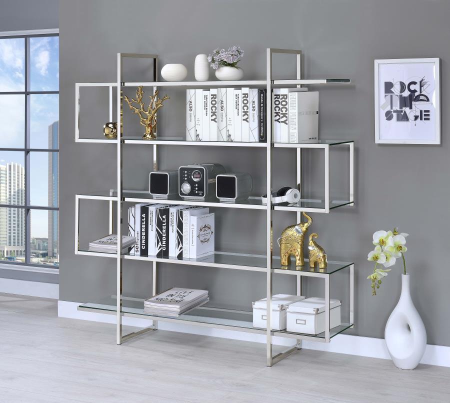 Elmer - 5-Shelf Bookcase - Chrome and Clear