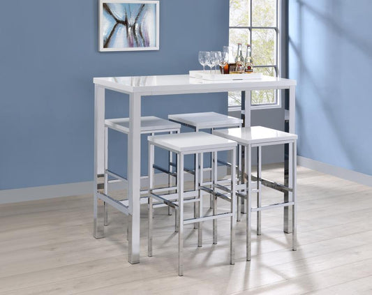 Natividad - 5-Piece Bar Set - White High Gloss and Chrome