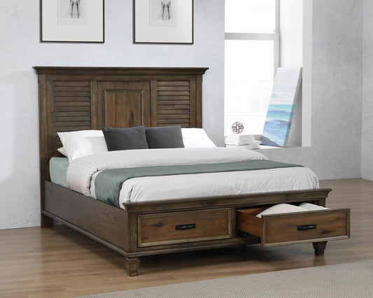 Franco - 5-Piece Eastern King Storage Bedroom Set - Burnished Oak