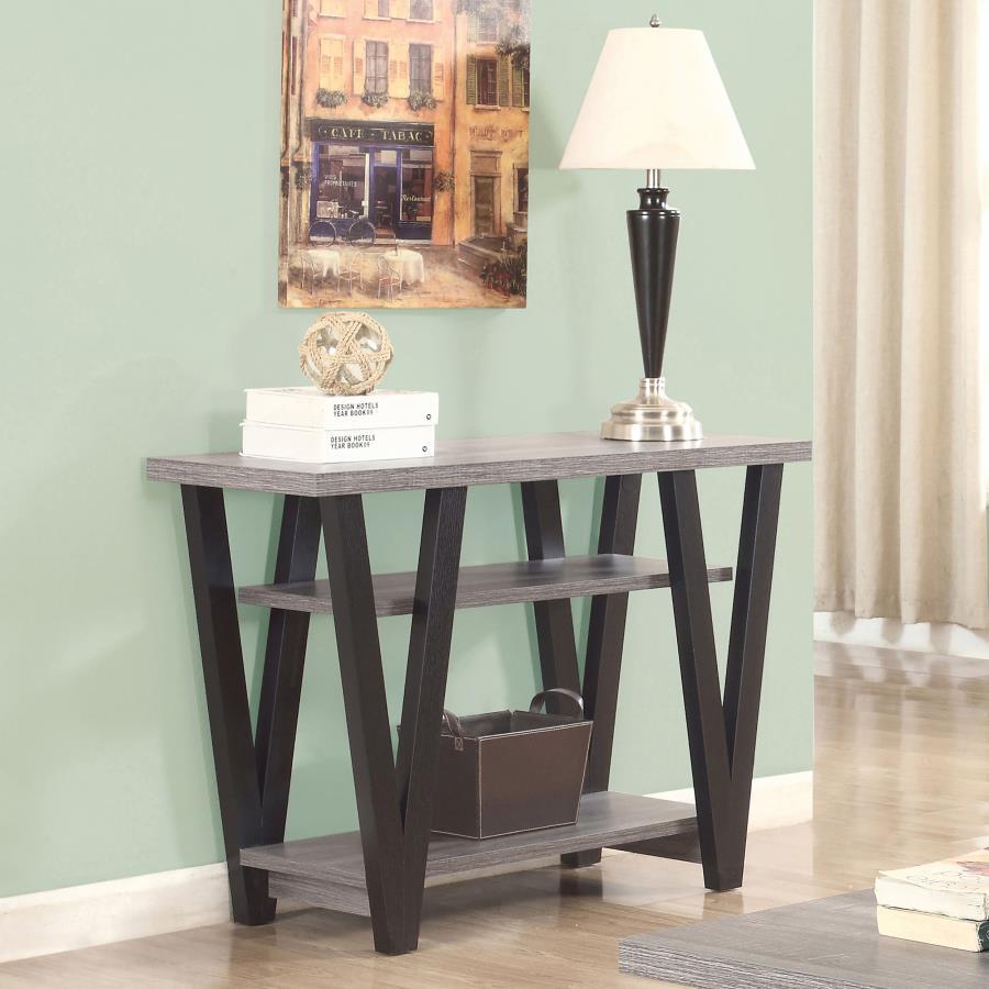 Stevens - V-Shaped Sofa Table - Black and Antique Grey