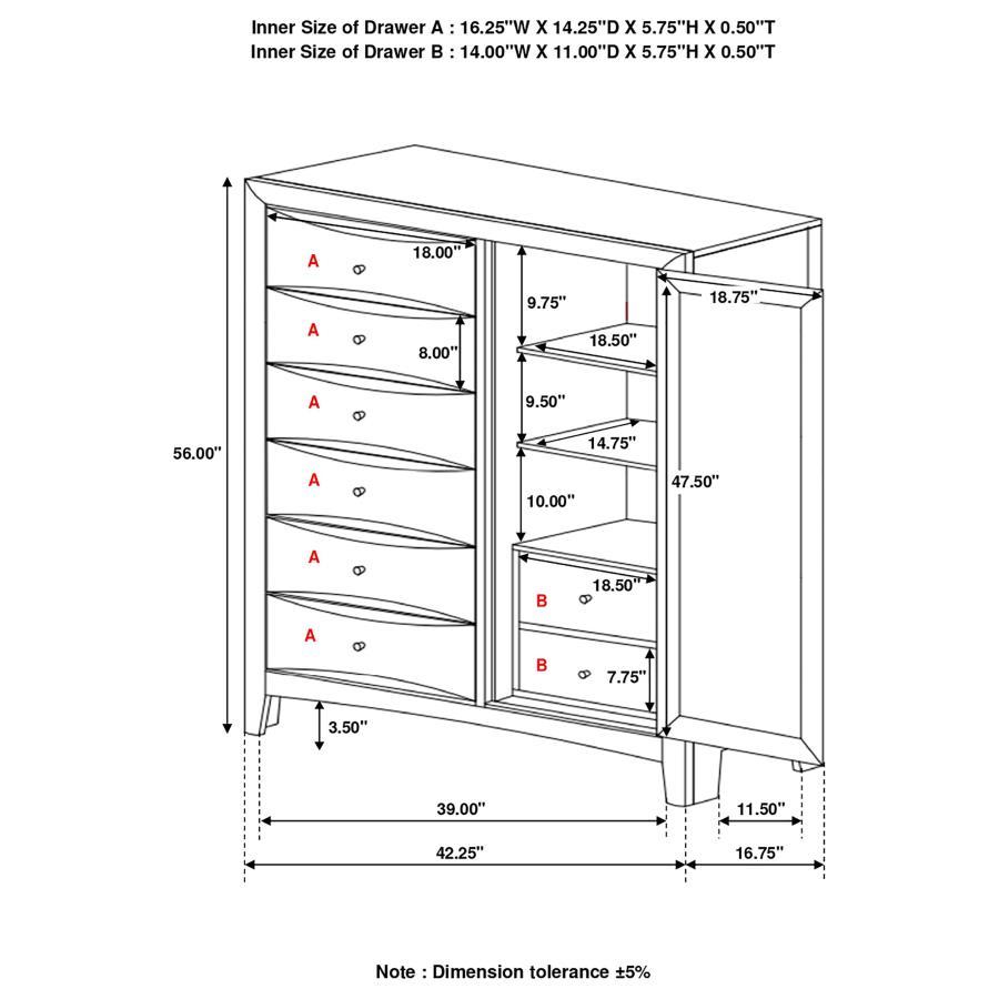 Phoenix - 6-Drawer Door Chest  - Deep Cappuccino