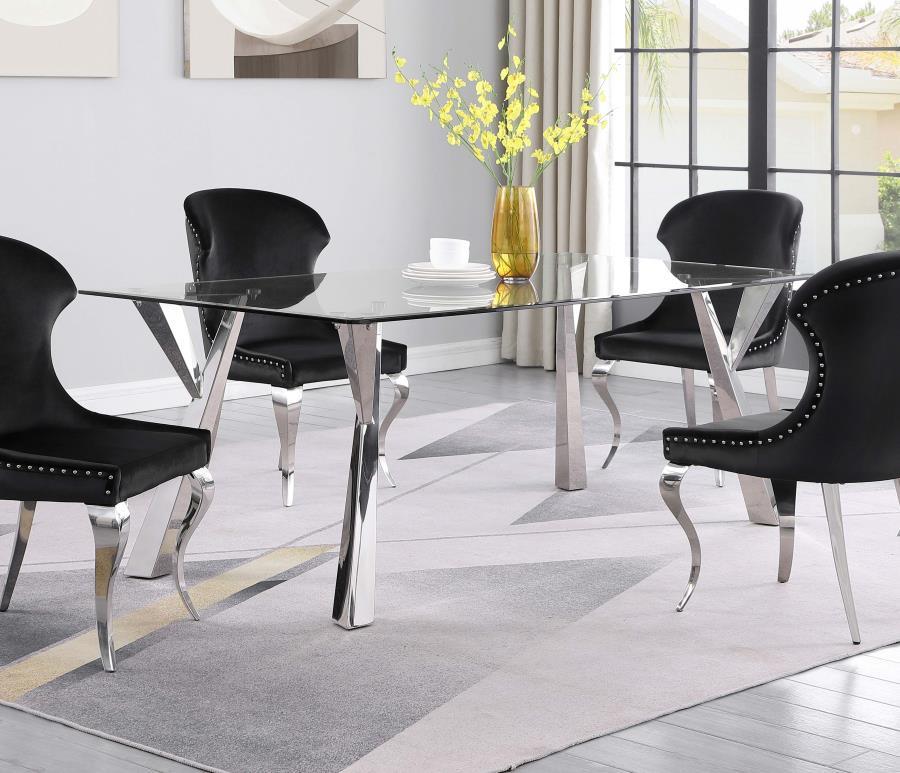 Alaia - Rectangular Glass Top Dining Table - Clear and Chrome
