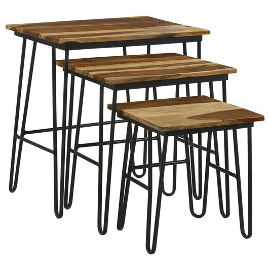 Nayeli - 3-Piece Nesting Table With Hairpin Legs - Natural and Black