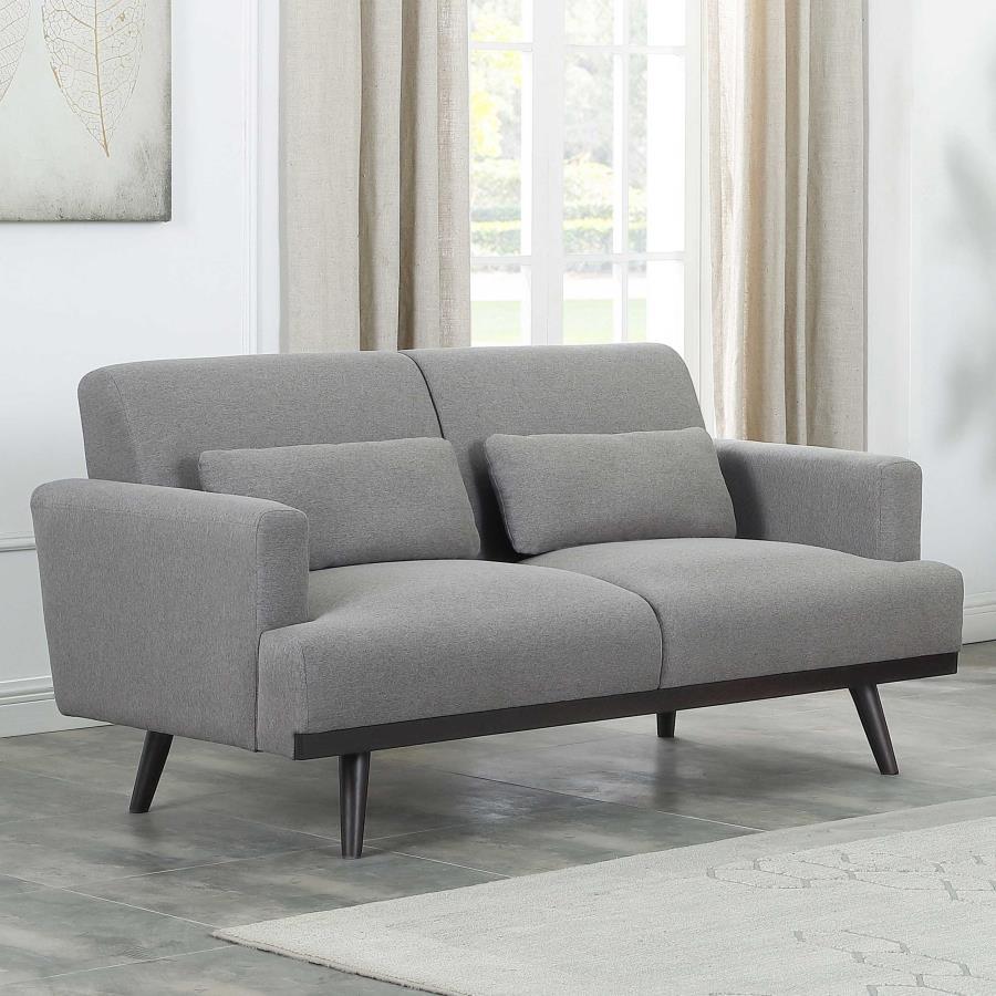 Blake - Upholstered Loveseat With Track Arms - Sharkskin and Dark Brown