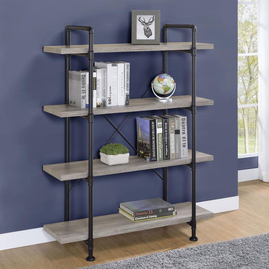 Delray - 4-Tier Open Shelving Bookcase - Grey Driftwood and Black