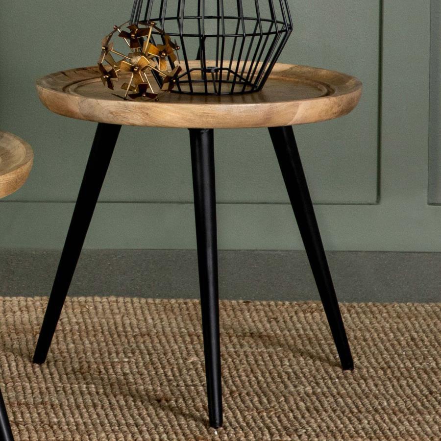 Zoe - Round End Table With Trio Legs - Natural and Black