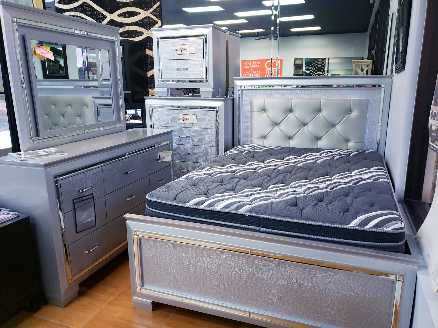 1916 Allura Collection Bedroom Set 5 Piece (Bedframe, Dresser, Mirror, Chest, Nightstand)