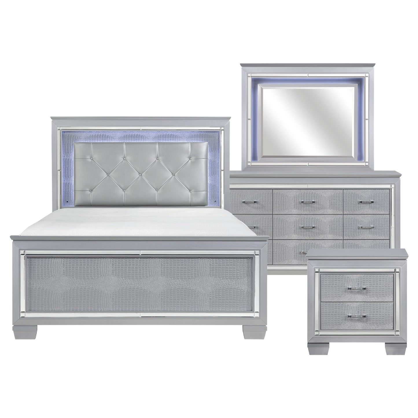 1916 Allura Collection Bedroom Set 4 Piece (Bedframe, Dresser, Mirror and Nightstand)