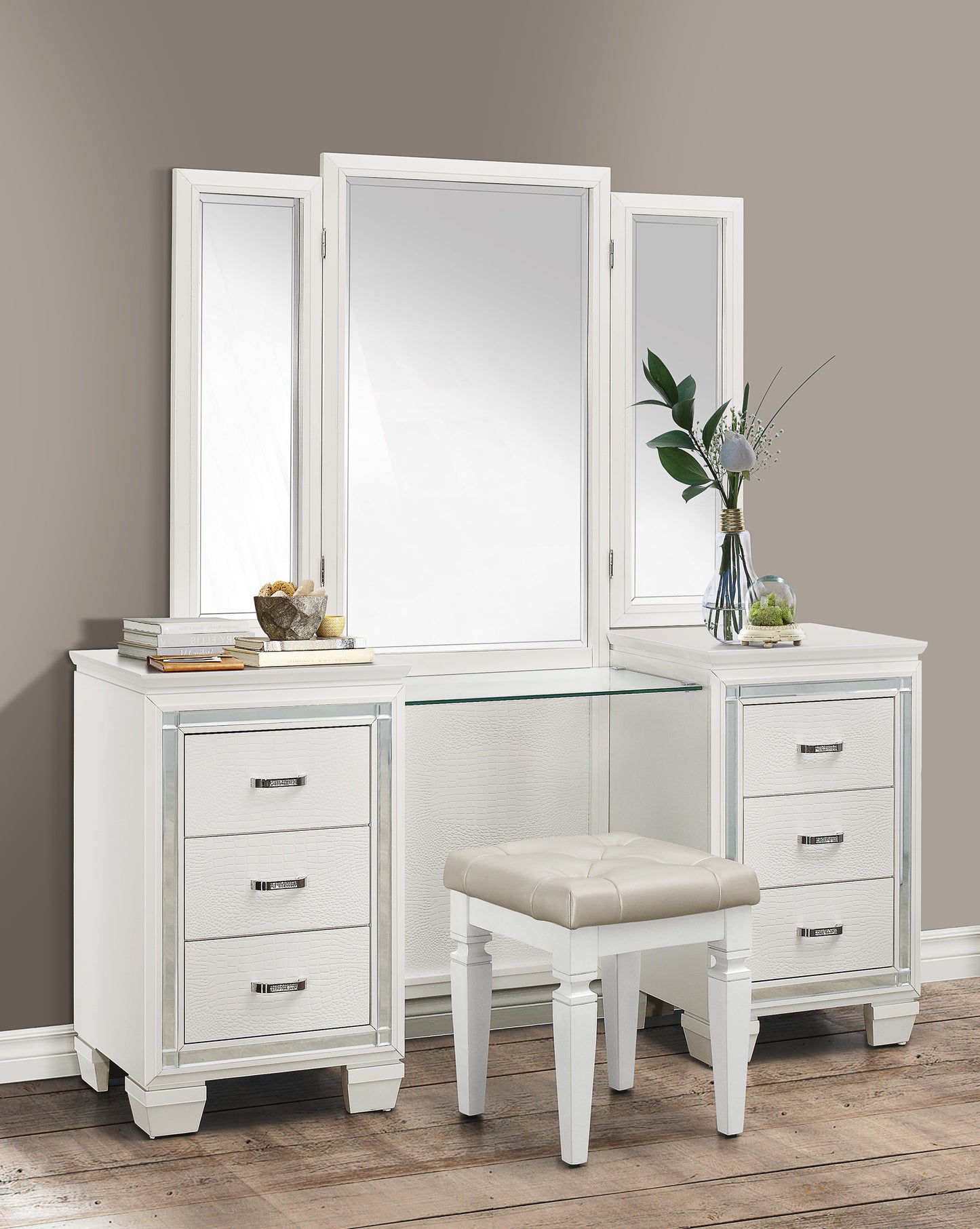 1916 Allura Collection Vanity Dresser with Mirror and bench