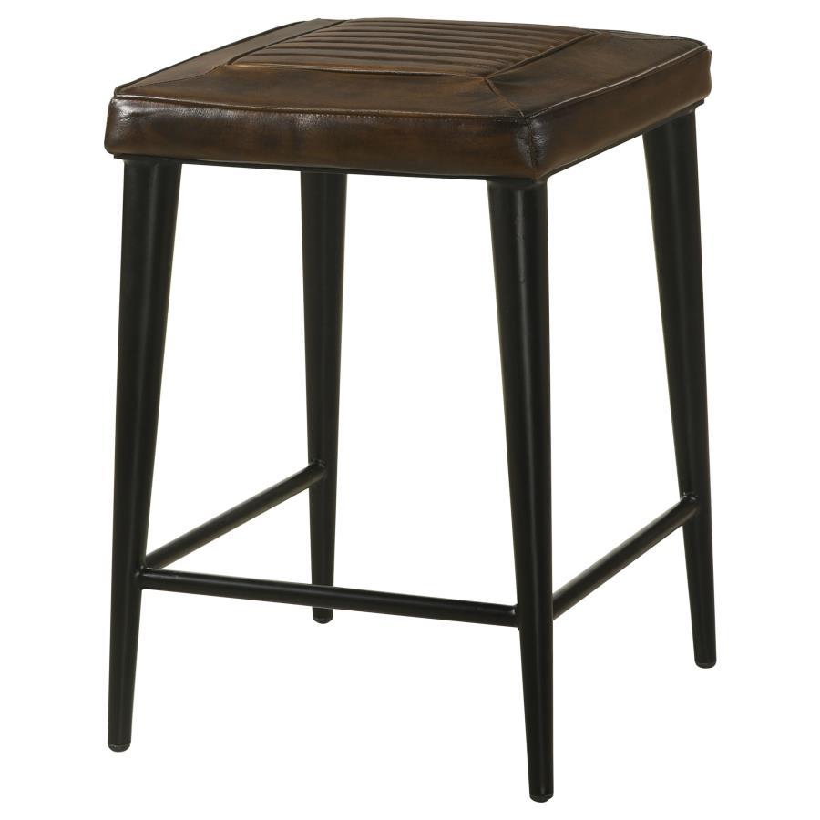 Alvaro - Leather Upholstered Backless Counter Height Stool (Set of 2) - Antique Brown and Black