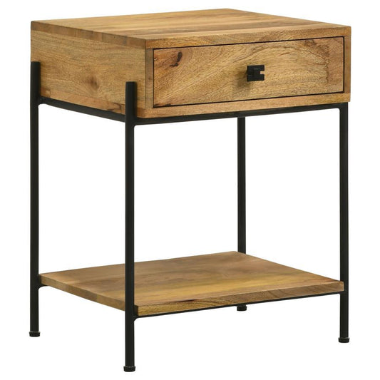 Declan - 1-Drawer Accent Table With Open Shelf - Natural Mango and Black