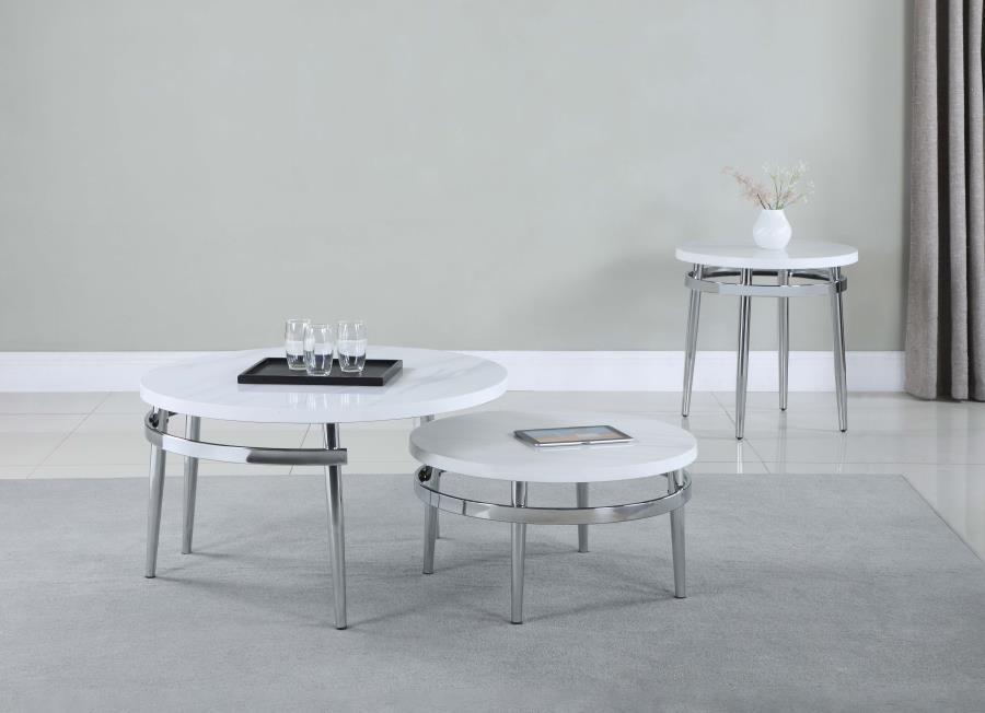 Avilla - Round Nesting Coffee Table - White and Chrome