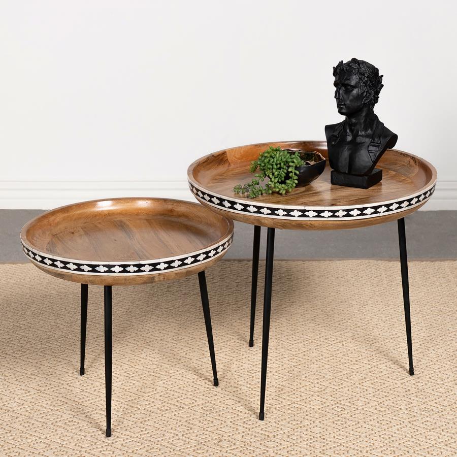 Ollie - 2-Piece Round Nesting Table - Natural and Black