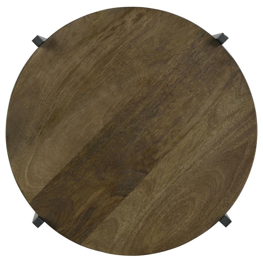 Axel - Round Accent Table With Open Shelf - Natural and Gunmetal