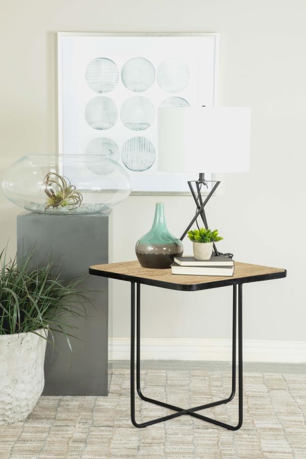 Elyna - Square Accent Table - Travertine and Black