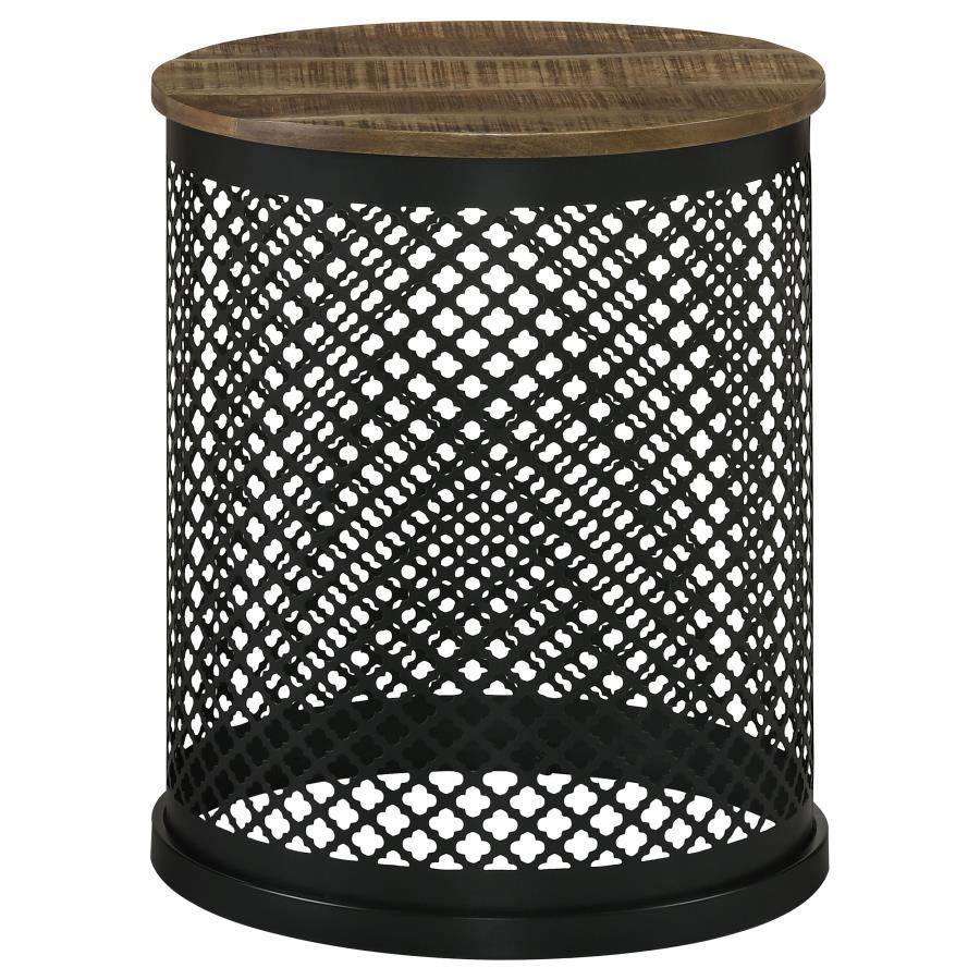 Aurora - Round Accent Table With Drum Base - Natural and Black