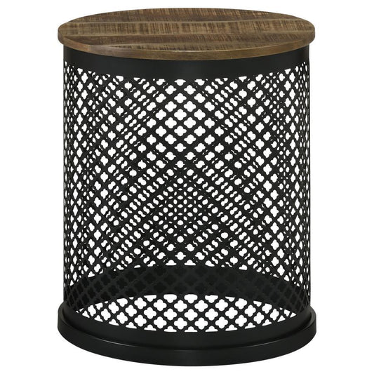 Aurora - Round Accent Table With Drum Base - Natural and Black