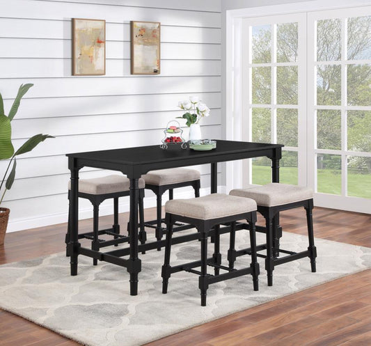 Martina - 5-Piece Rectangular Spindle Leg Counter Height Dining Set - Oatmeal and Black