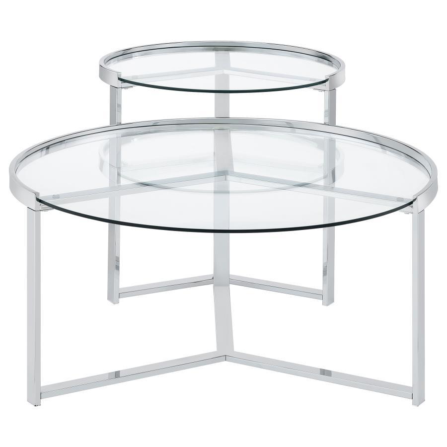 Delia - 2-Piece Round Glass Top Nesting Coffee Table - Clear and Chrome