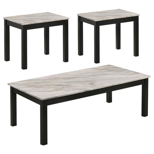 Bates - Faux Marble 3-Piece Occasional Table Set - White and Black