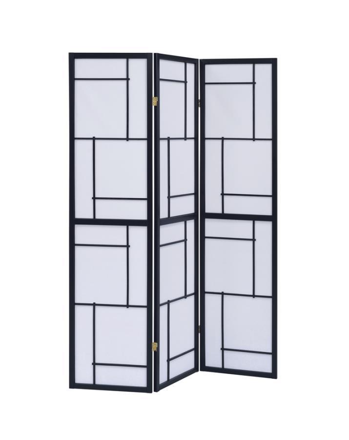 Damis - 3-Panel Folding Floor Screen - Black and White