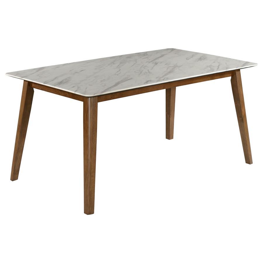 Everett - 5-Piece Faux Marble Top Dining Table - Natural Walnut And Grey