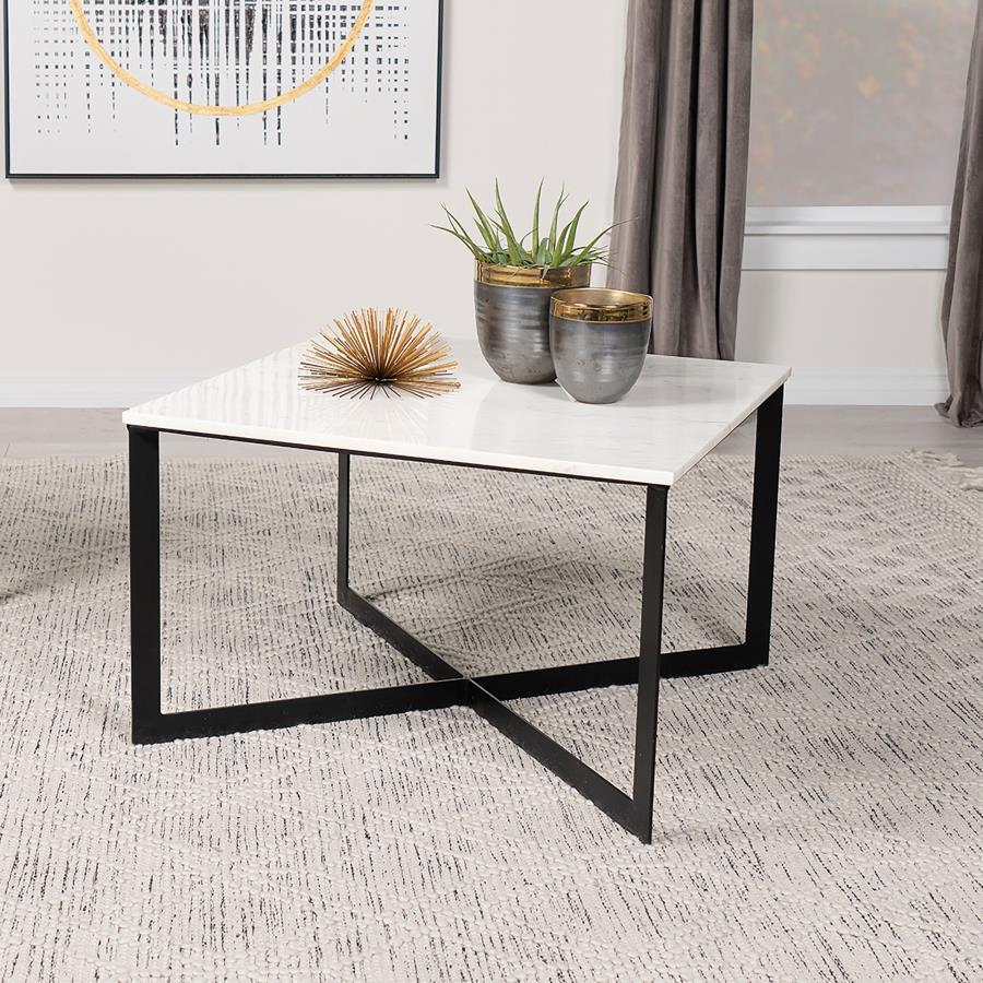 Tobin - Square Marble Top Coffee Table - White and Black