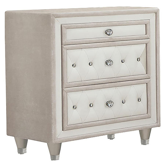 Antonella - 3-Drawer Upholstered Nightstand - Ivory and Camel