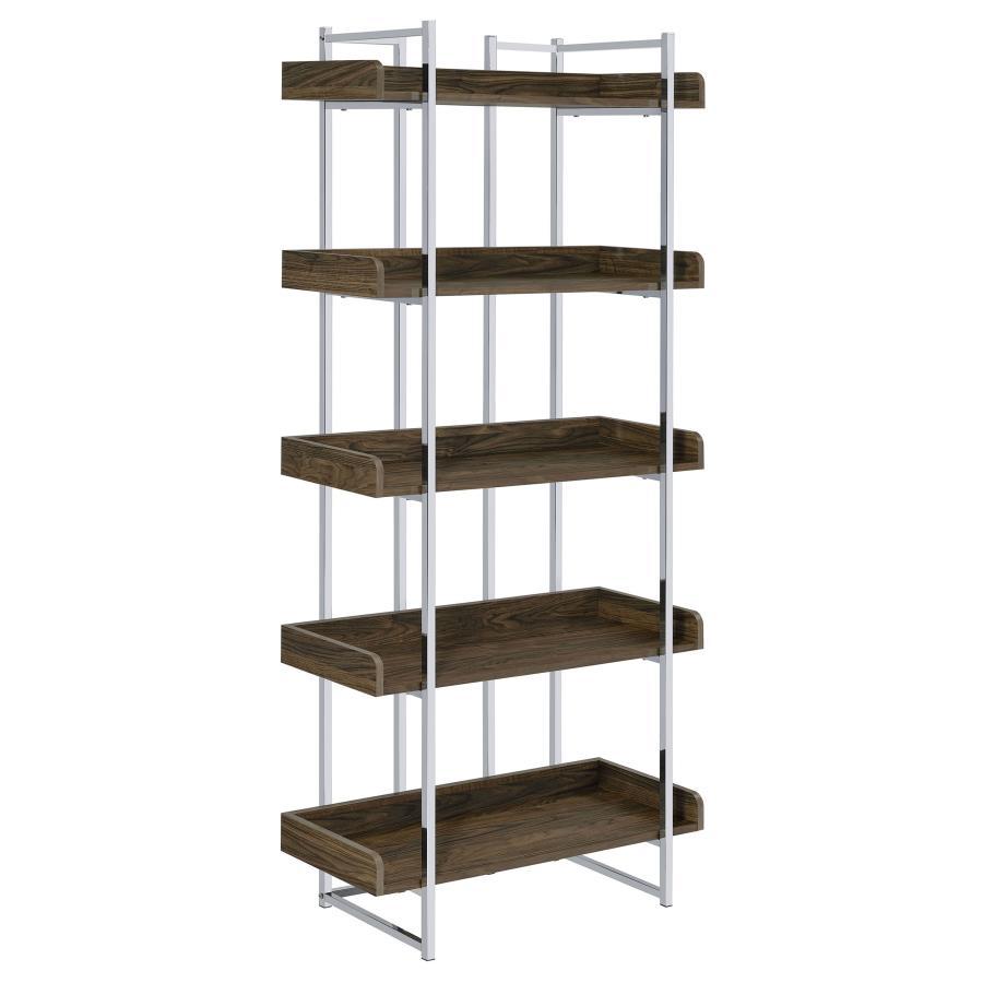 Angelica - 5-Shelf Bookcase - Walnut and Chrome