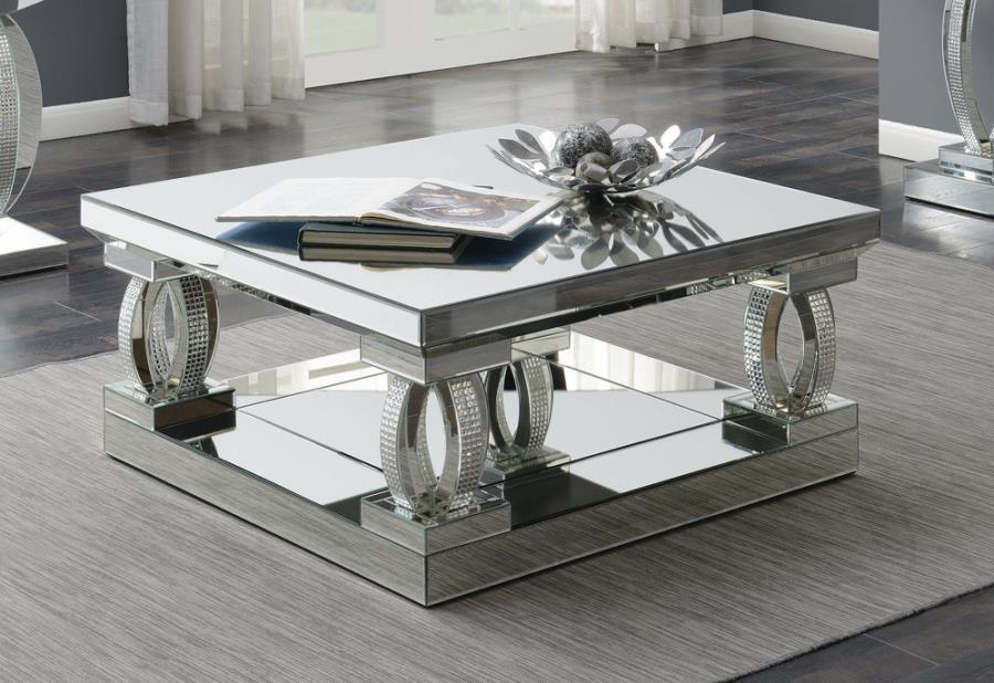 Amalia - Square Coffee Table With Lower Shelf - Clear Mirror