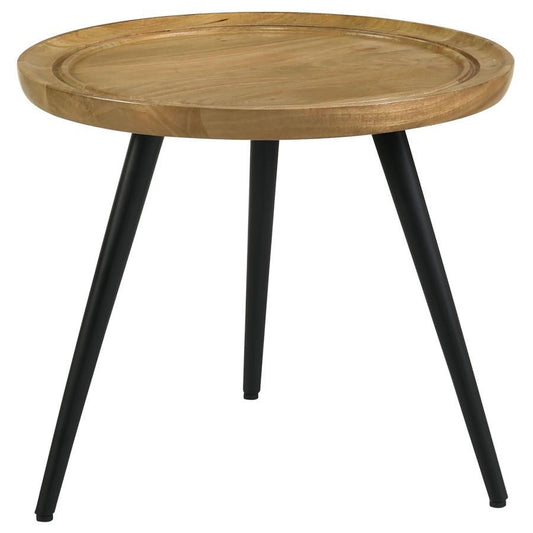 Zoe - Round End Table With Trio Legs - Natural and Black