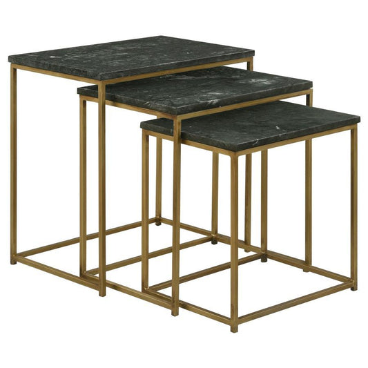Caine - 3-Piece Nesting Table With Marble Top - Green Marble / Antique Gold