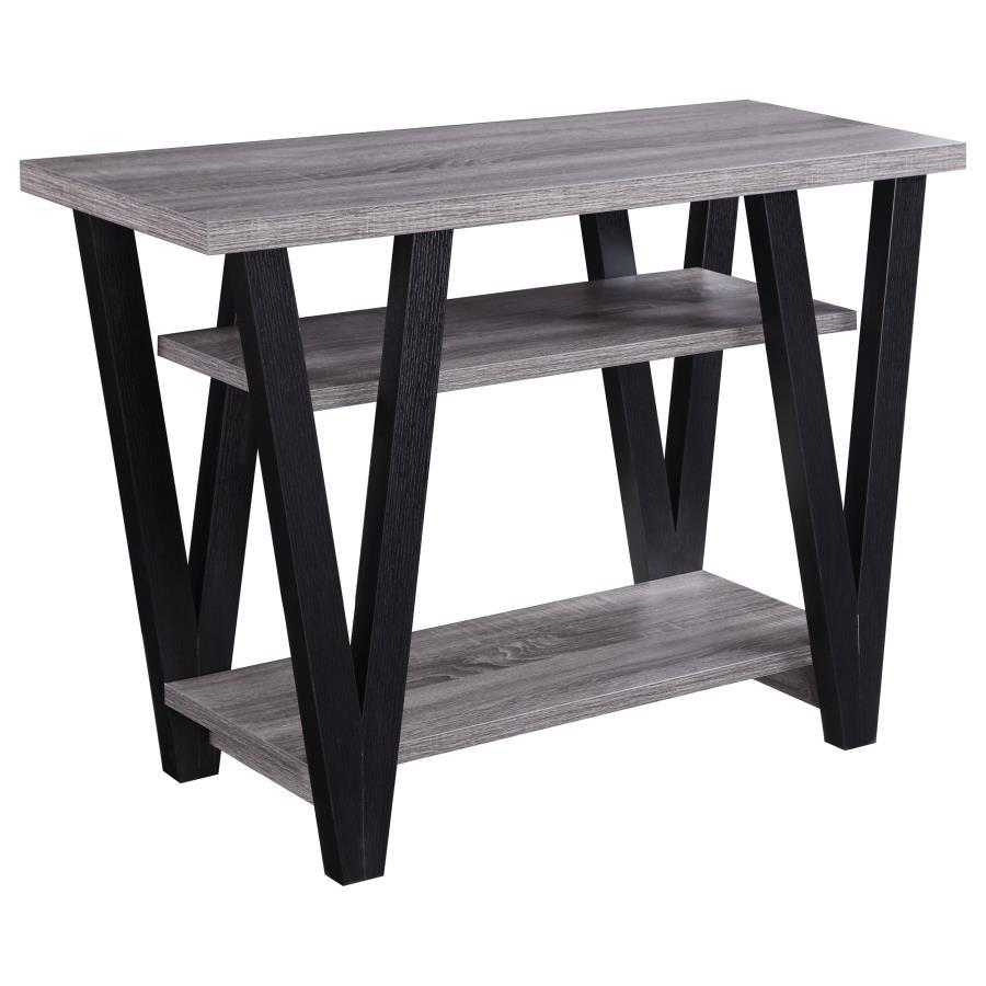 Stevens - V-Shaped Sofa Table - Black and Antique Grey