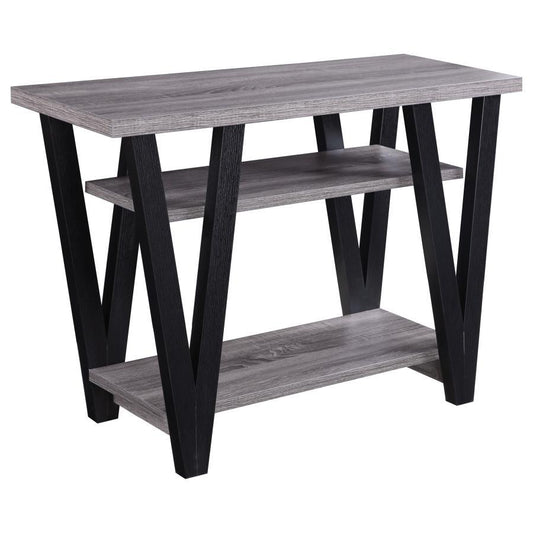 Stevens - V-Shaped Sofa Table - Black and Antique Grey