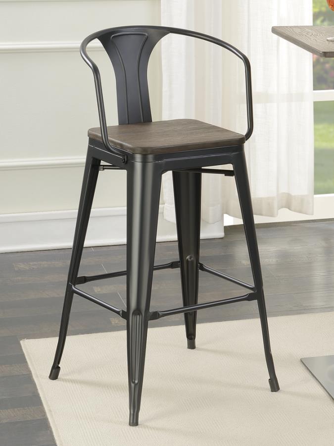 Cavalier - Wooden Seat Bar Stools (Set of 2) - Dark Elm and Matte Black