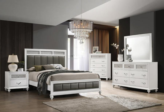 Barzini - 5-Piece Eastern King Panel Bedroom Set - White