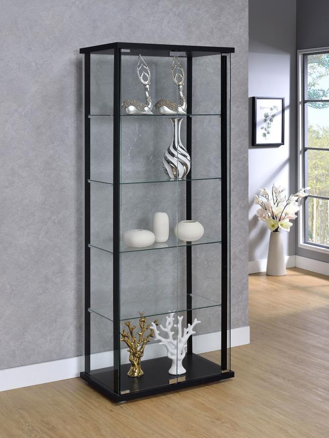 Delphinium - 5-Shelf Glass Curio Cabinet - Black and Clear