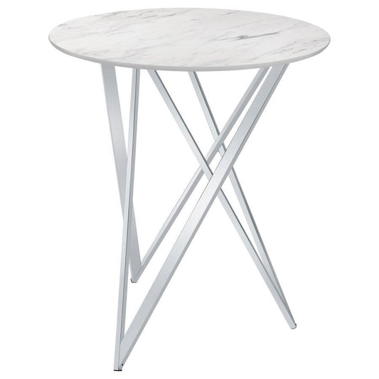 Bexter - Faux Marble Round Top Bar Table - White and Chrome