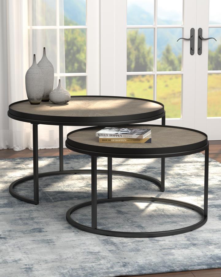 Rodrigo - 2-Piece Round Nesting Tables - Weathered Elm