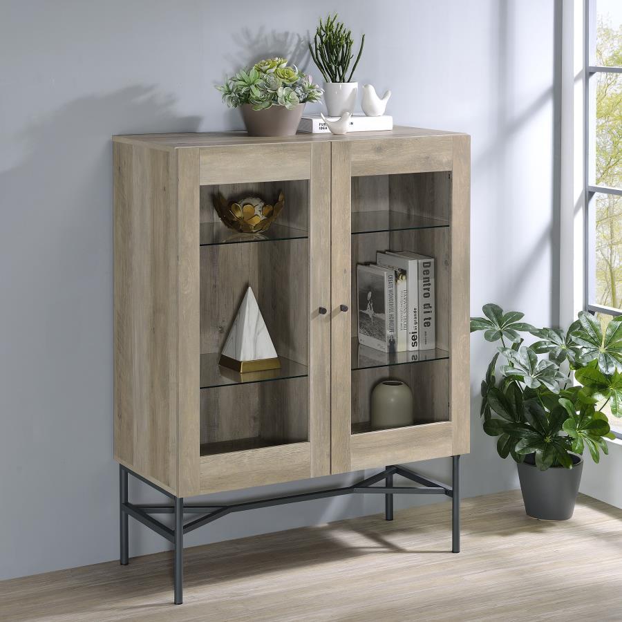 Bonilla - 2-Door Accent Cabinet With Glass Shelves - Antique Pine
