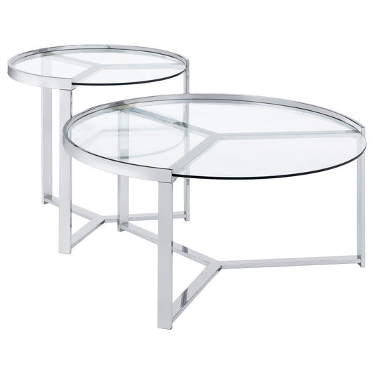 Delia - 2-Piece Round Glass Top Nesting Coffee Table - Clear and Chrome