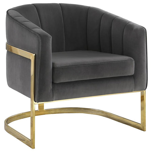 Joey - Tufted Barrel Accent Chair - Dark Grey and Gold