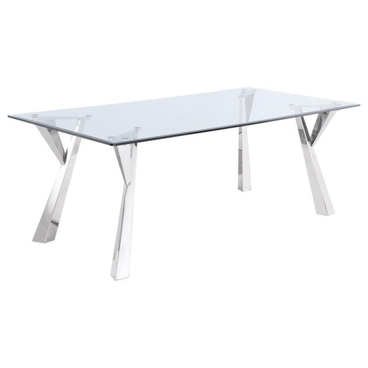 Alaia - Rectangular Glass Top Dining Table - Clear and Chrome